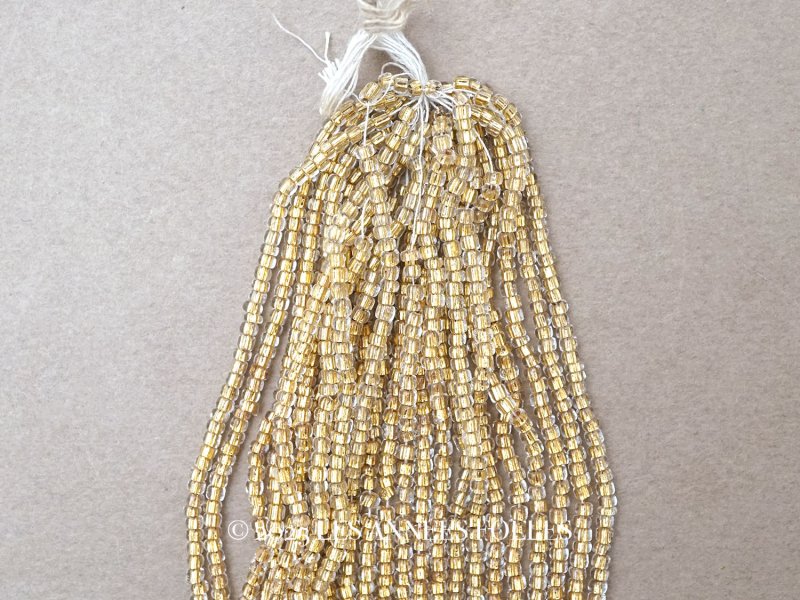 画像1: アンティーク ライン入り クリア＆シャンパンゴールド シードビーズ ガラスビーズ 62g