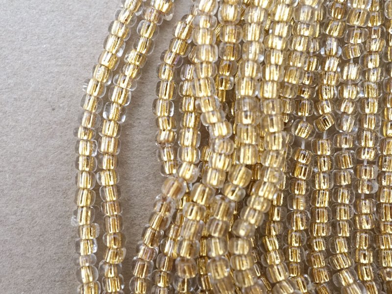 画像3: アンティーク ライン入り クリア＆シャンパンゴールド シードビーズ ガラスビーズ 62g