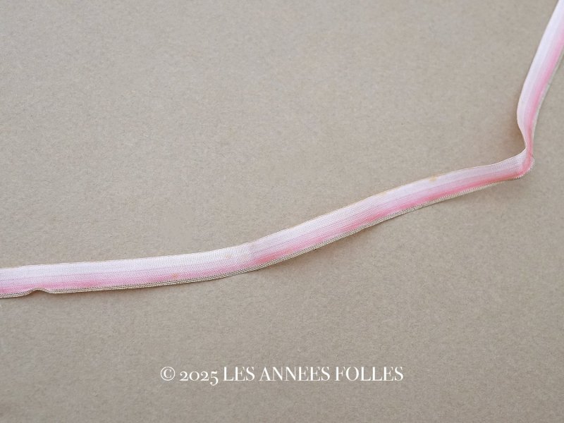画像1: アンティーク シルクリボン 金糸の縁取り ピンクのグラデーション 幅7mm シルク製 リボン