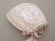 画像5: アンティーク シルク製 ボネ レース&フリル パウダーピンク ベビー用ボネ (5)