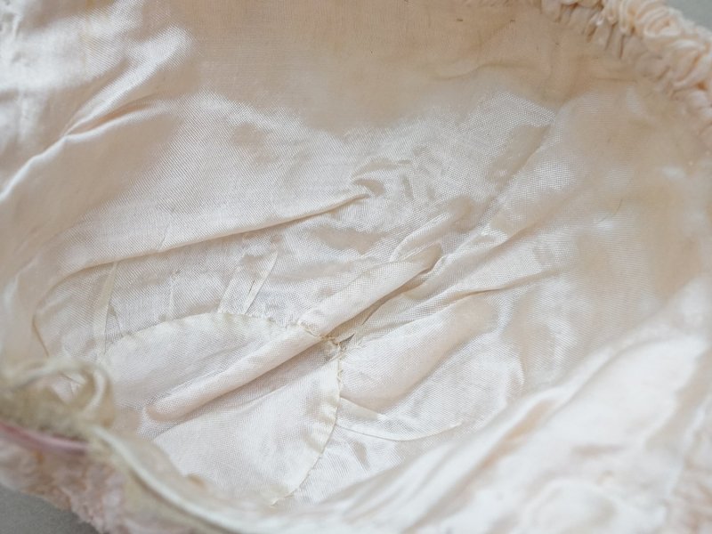 画像12: アンティーク シルク製 ボネ レース&フリル パウダーピンク ベビー用ボネ