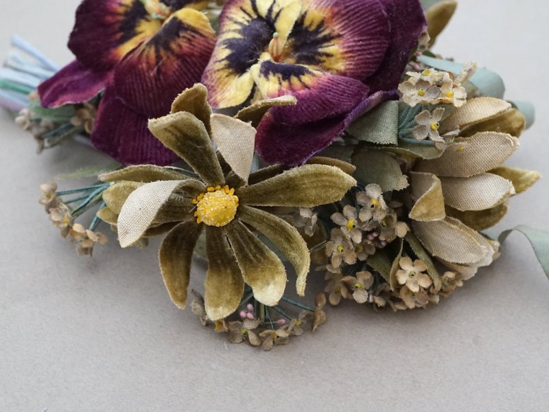 画像4: アンティーク 布花 パンジー&マーガレット＆勿忘草の大きなブーケ