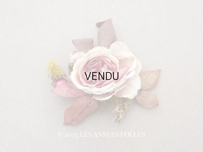 画像1: 1900年頃 アンティーク薔薇の布花 パウダーピンク