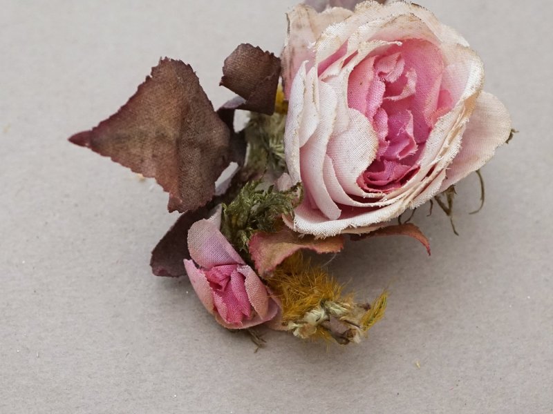 画像4: 1900年頃 アンティーク薔薇の布花 パウダーピンク