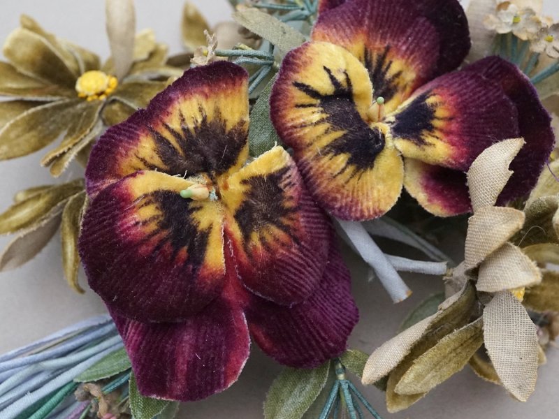 画像3: アンティーク 布花 パンジー&マーガレット＆勿忘草の大きなブーケ