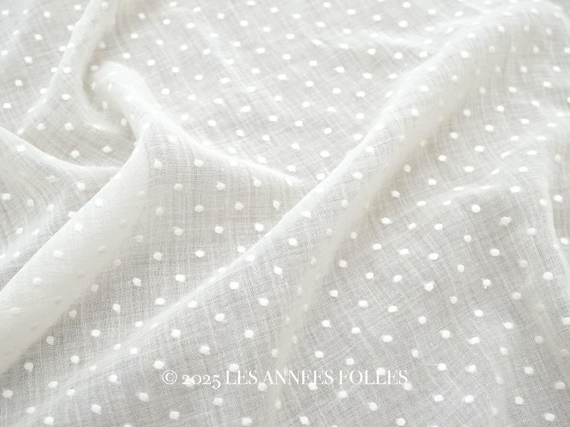 画像1: アンティーク  ドット刺繍入り コットンオーガンジー オフホワイト ファブリック テーブルクロス