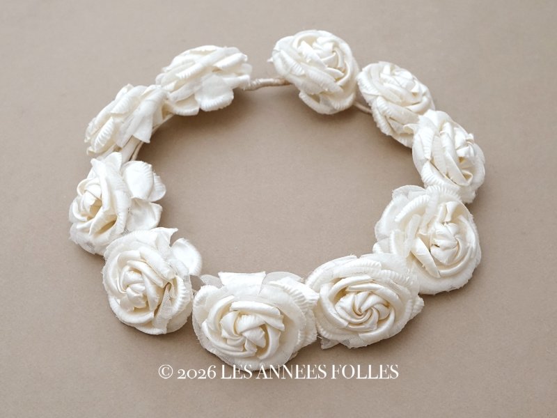 画像1: アンティーク シルクサテン 薔薇の布花のティアラ 花冠 オフホワイト