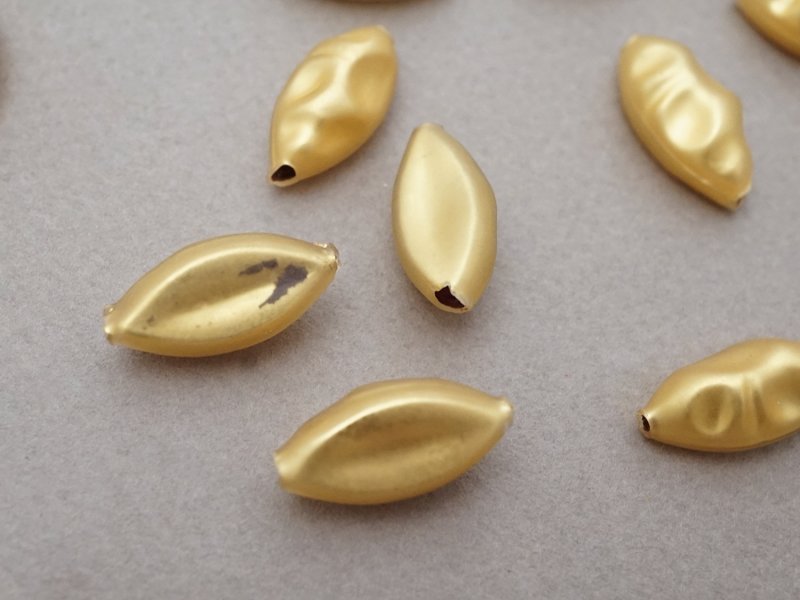 画像5: アンティーク スフレビーズ バロック ゴールド 約10×21mm 12ピースのセット マーキス型  吹きガラス製ビーズ