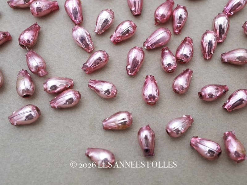 画像1: アンティーク スフレビーズ 4つ穴 ドロップ型 60ピースのセット 5.5×9.5mm ピンク