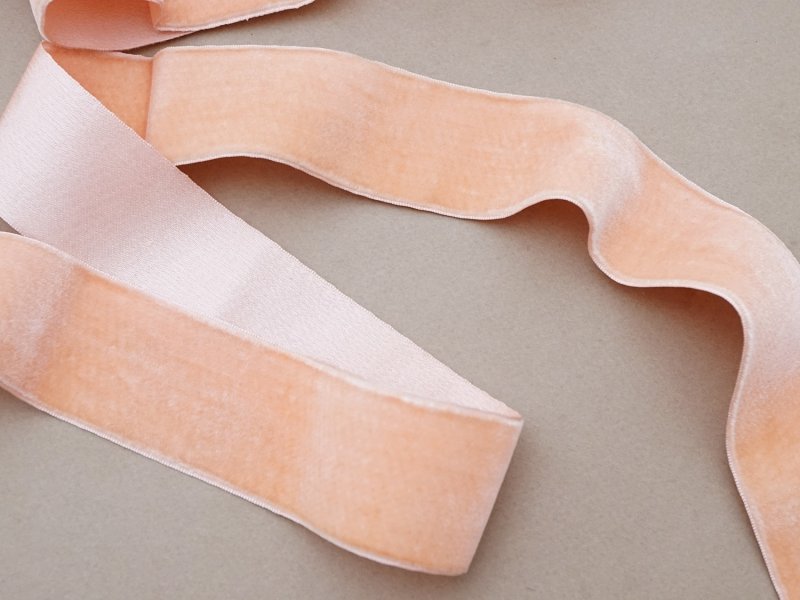 画像4: アンティーク シルク&コットン製 幅広 ベルベットリボン サーモンピンク ダブルフェイス PON 787 N 9 COL 602