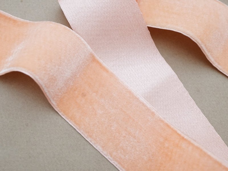 画像2: アンティーク シルク&コットン製 幅広 ベルベットリボン サーモンピンク ダブルフェイス PON 787 N 9 COL 602