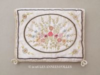 アンティーク シルク製 ポシェット リボン刺繍 ハンキーケース 