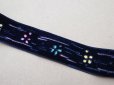 画像2: 未使用 アンティーク 花のハンドペイント ベルベットリボン ダークブルー PON 6537 (2)