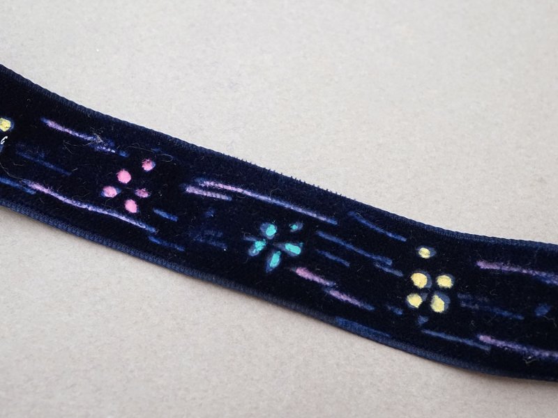 画像2: 未使用 アンティーク 花のハンドペイント ベルベットリボン ダークブルー PON 6537