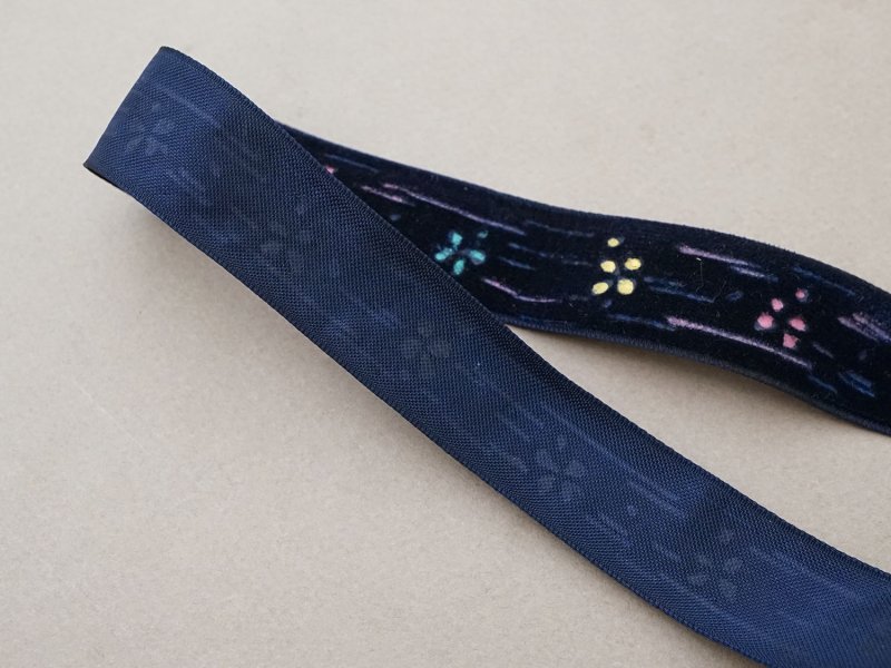 画像5: 未使用 アンティーク 花のハンドペイント ベルベットリボン ダークブルー PON 6537