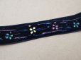 画像3: 未使用 アンティーク 花のハンドペイント ベルベットリボン ダークブルー PON 6537 (3)