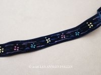 未使用 アンティーク 花のハンドペイント ベルベットリボン ダークブルー PON 6537