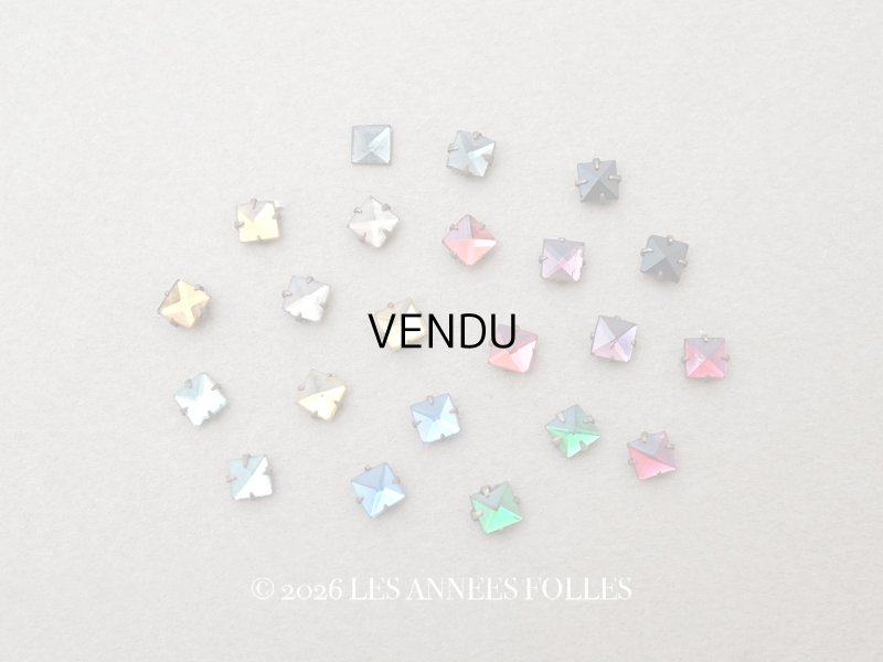 画像1: 19世紀 アンティーク グラスストーン スクエア 5mm 22ピースのセット ラインストーン