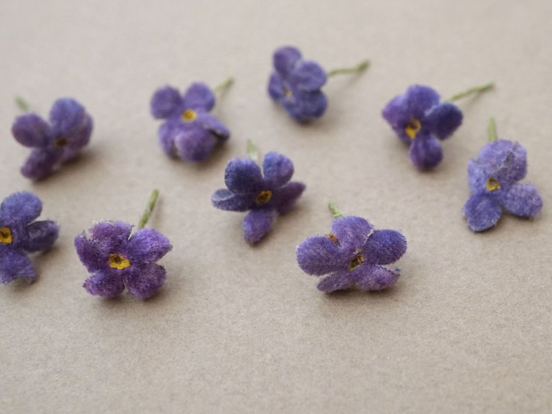 画像3: アンティーク 勿忘草の小さな布花 ラヴェンダー色 9ピースのセット 約13mm