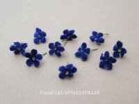 アンティーク 勿忘草の小さな布花 ダークブルー 10ピースのセット 約13mm