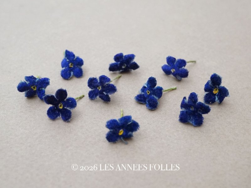 画像1: アンティーク 勿忘草の小さな布花 ダークブルー 10ピースのセット 約13mm