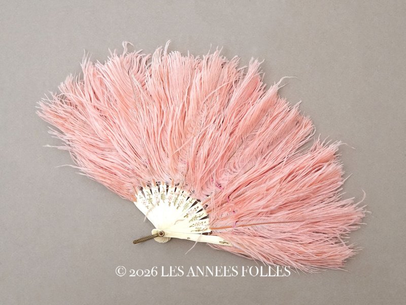 画像1: ＊蚤の市＊1900年頃 アンティーク 花模様 淡いピンクのフェザーの小さなファン 