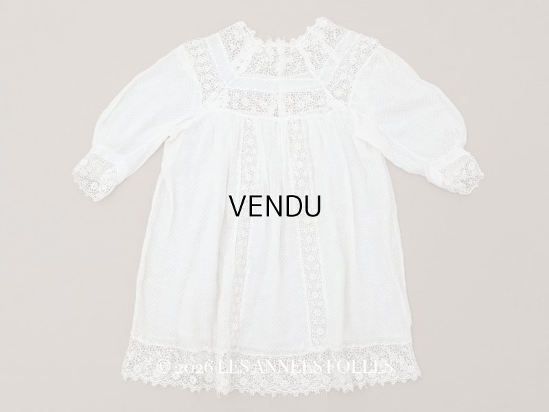 画像1: ＊蚤の市＊1900年頃 アンティーク ベビー用 ドレスドット刺繍のコットンファブリック 
