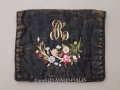 19世紀 アンティーク シルク製 ハンキーケース モノグラム＆花刺繍 黒 ポシェット