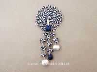 19世紀末 アンティーク シルク製 小さなタッセル ネイビーブルー＆オフホワイト ポンポン パスマントリー 