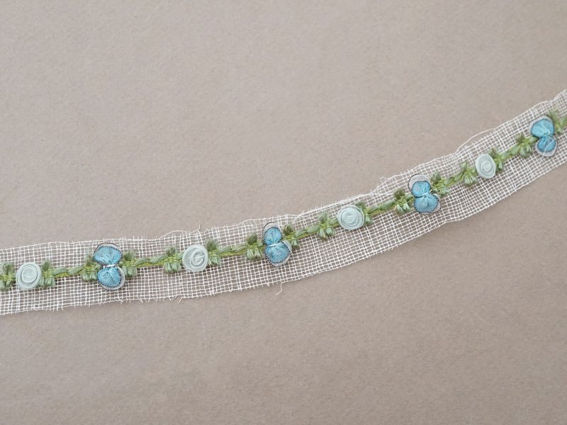 画像4: アンティーク シルク製 薔薇のロココトリム パウダーブルー＆サックスブルー ロココリボン 