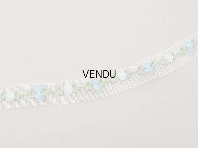 画像4: アンティーク シルク製 薔薇のロココトリム パウダーブルー＆サックスブルー ロココリボン 