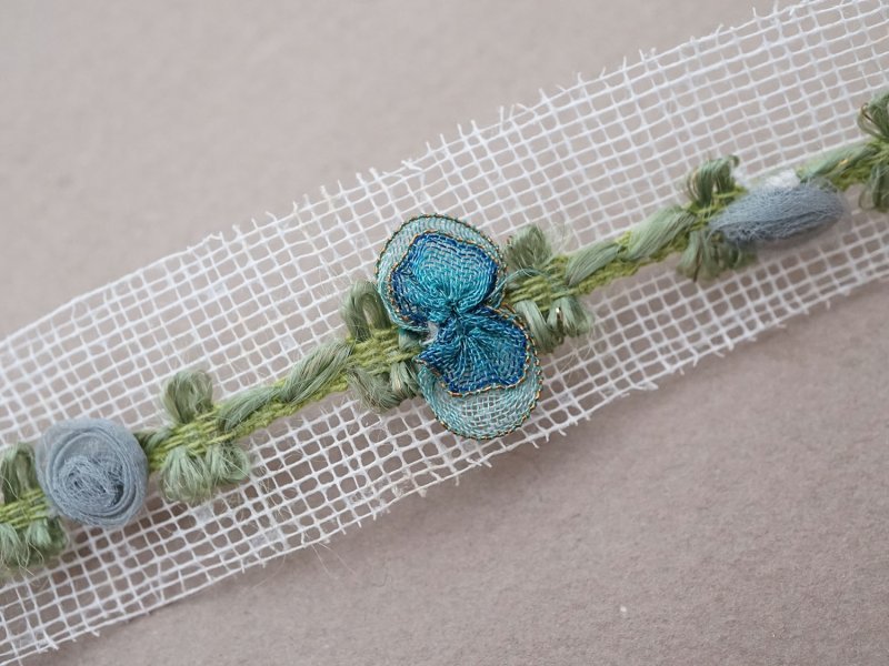 画像5: アンティーク シルク製 薔薇のロココトリム ブルーグレイ＆コバルトブルー ロココリボン 