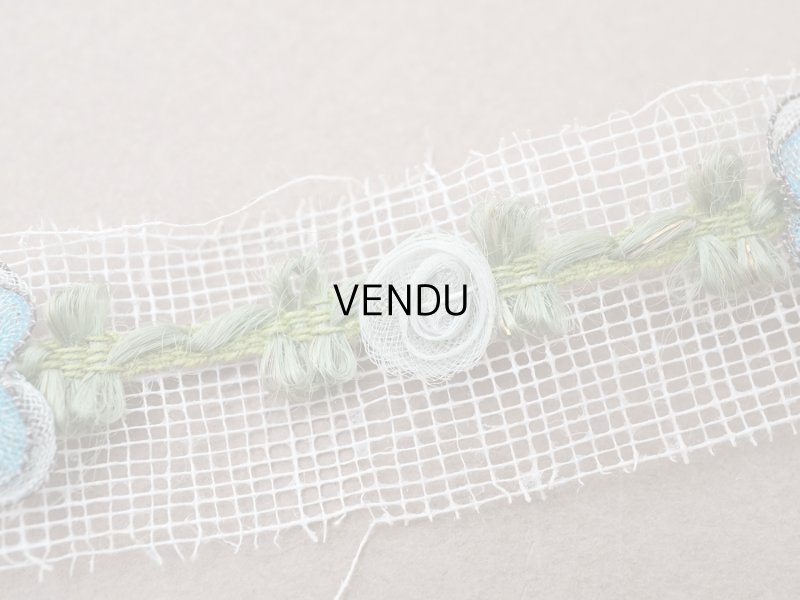 画像2: アンティーク シルク製 薔薇のロココトリム パウダーブルー＆サックスブルー ロココリボン 