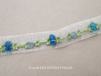 アンティーク シルク製 薔薇のロココトリム ブルーグレイ＆コバルトブルー ロココリボン 