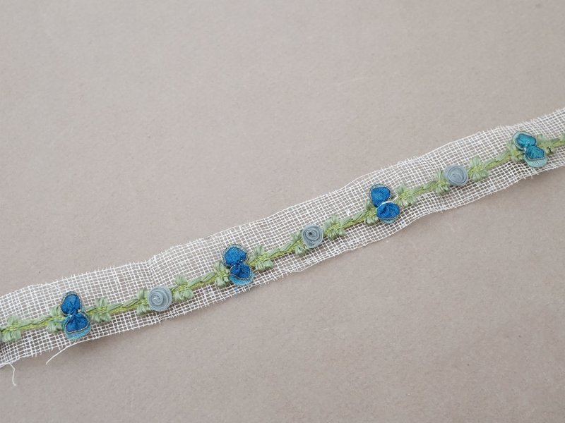 画像2: アンティーク シルク製 薔薇のロココトリム ブルーグレイ＆コバルトブルー ロココリボン 