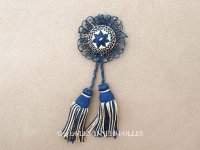 19世紀末 アンティーク 小さなタッセル ネイビーブルー＆エクリュ ポンポン パスマントリー 