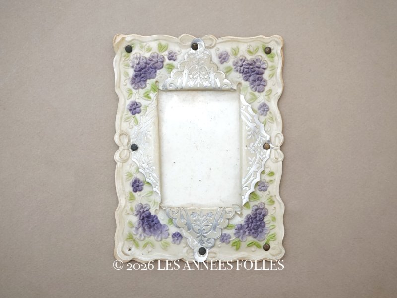 画像1: ＊蚤の市＊ セルロイドのフォトフレーム 紫の花 ヘリオトロープ