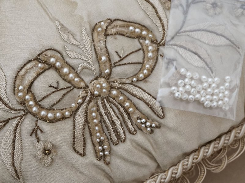 画像6: 19世紀 アンティーク シルク製 ポシェット リボン＆花のリース【CH】ハンキーケース 