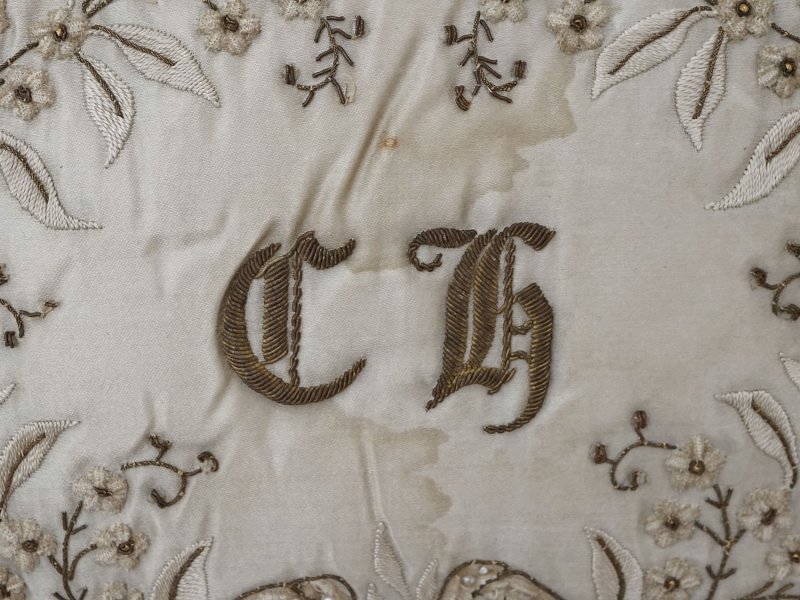 画像3: 19世紀 アンティーク シルク製 ポシェット リボン＆花のリース【CH】ハンキーケース 