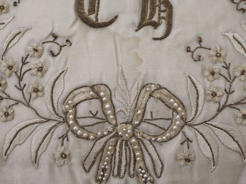 画像5: 19世紀 アンティーク シルク製 ポシェット リボン＆花のリース【CH】ハンキーケース 