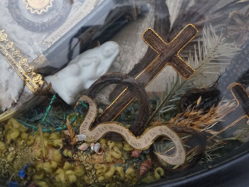 画像7: 19世紀 アンティーク ルリケール 大きなガラスドーム 遺物 44.6×35cm