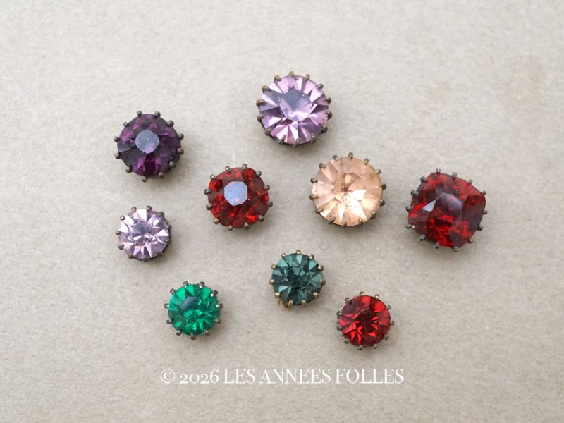 画像1: 19世紀末 アンティーク グラスストーン 9ピースのセット ラインストーン