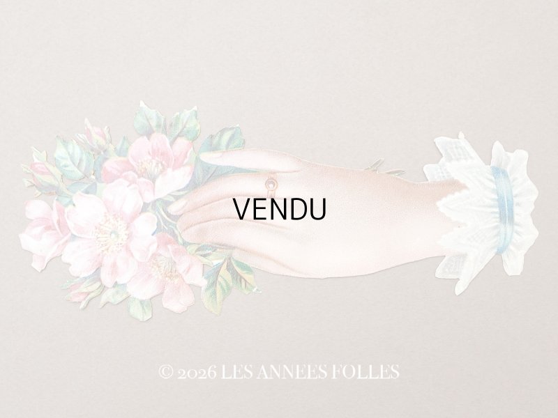 画像1: 1900年頃 アンティーク 大きなダイカットクロモ 薔薇を持つ手