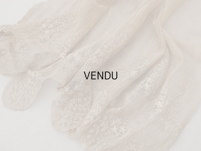 画像2: ＊蚤の市＊アンティーク  花模様の刺繍入り チュールレース 胡桃色　