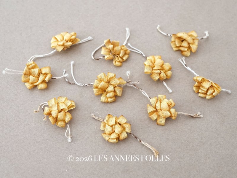 画像1: アンティーク シルク製 ロココモチーフ ワイヤー付 10点セット キャメルイエロー