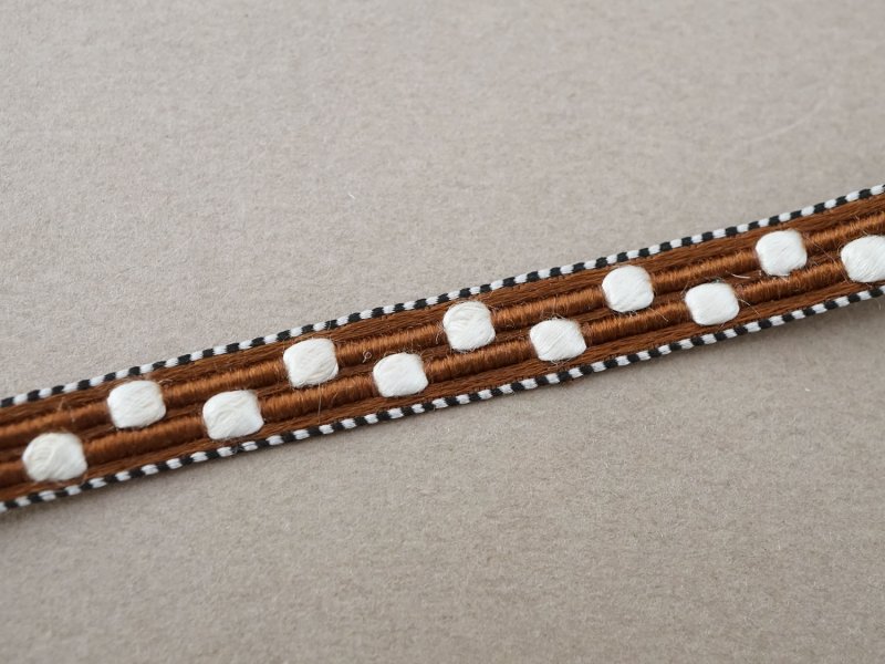 画像2: アンティーク トリム ドット刺繍  ホワイト＆ブラウン&黒  8mm幅 1.65m 