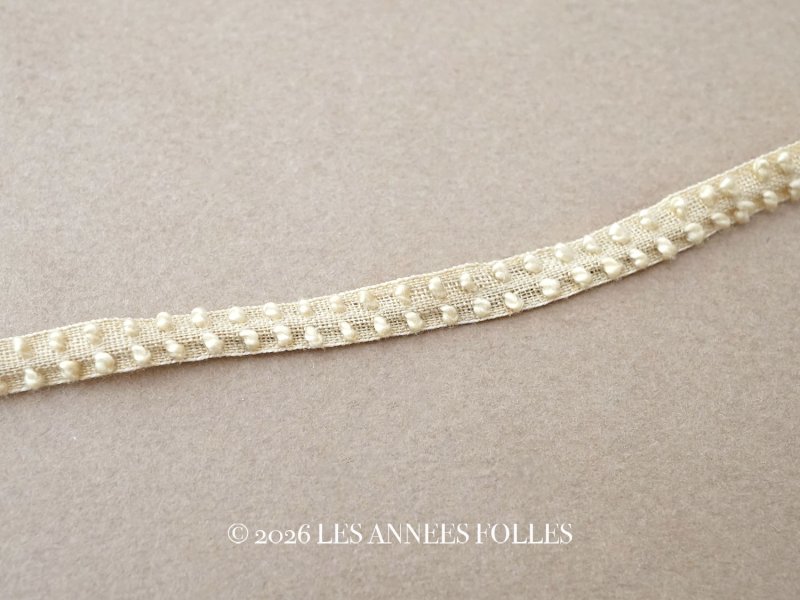 画像1: アンティーク  ドットのリネントリム カーキベージュ 5mm幅 