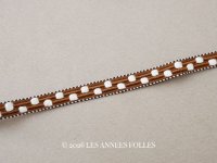 アンティーク トリム ドット刺繍  ホワイト＆ブラウン&黒  8mm幅 1.65m 