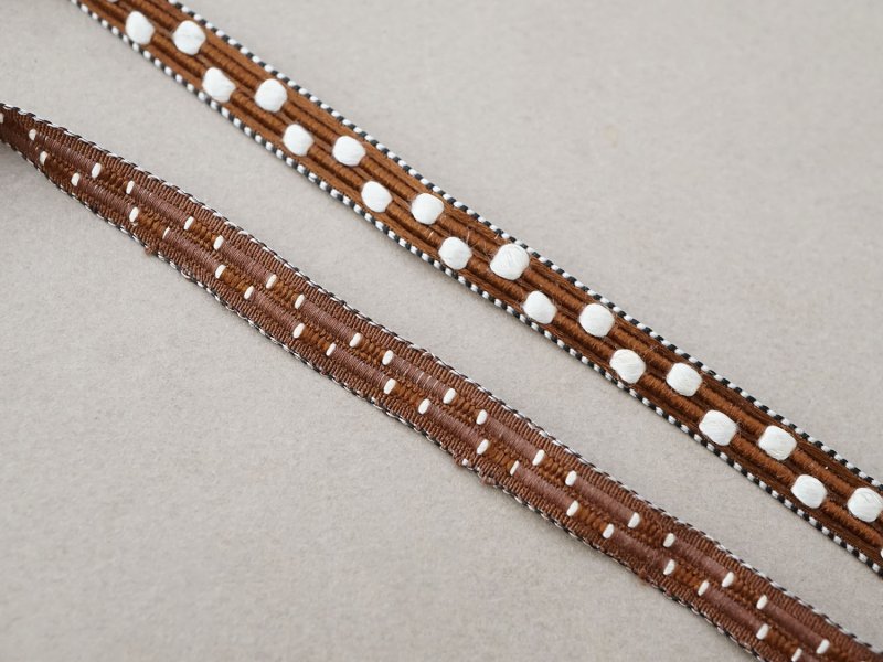 画像3: アンティーク トリム ドット刺繍  ホワイト＆ブラウン&黒  8mm幅 1.65m 