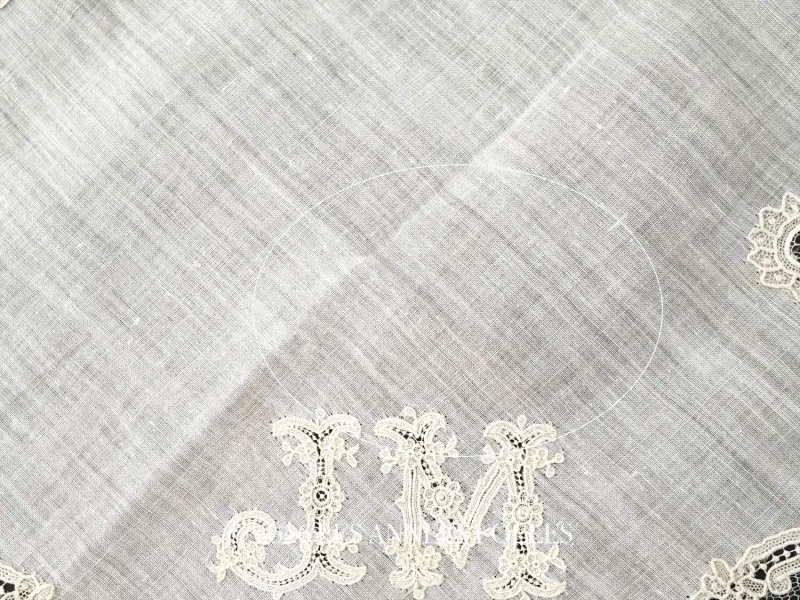 画像8: アンティーク ポワンドガーズ  結婚式のハンカチ 【JM】イニシャル刺繍入り【ポワン・ド・ガーズ】 